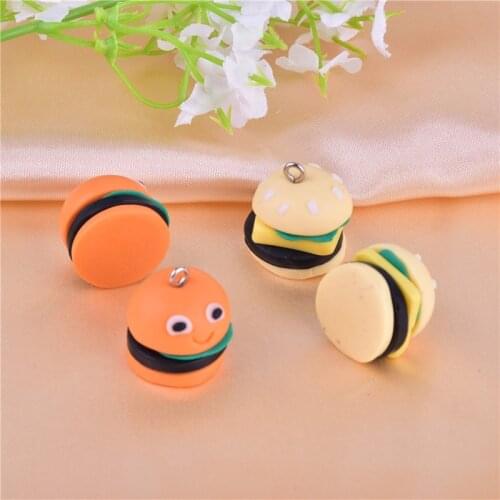10pcs/pack 3D Hamburger Clay Charms Cute Food Pendant for Earring Bracelet DIY Jewelry Making