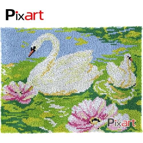 Latch Hook Rug Two Swans Lush Wall Wall Tapestry Kits DIY Carpet Rug Lofty Yarn Cushion Arts Crocheted Fluffy Floor Mat Crafts