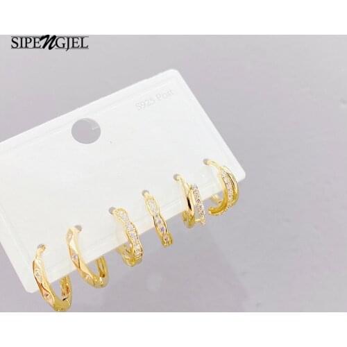 SIPENGJEL Fashion Shiny Cubic Zircon Exquisite hoop earings set 6 pcs Round Geometric hoop earrings for women jewelry 2021