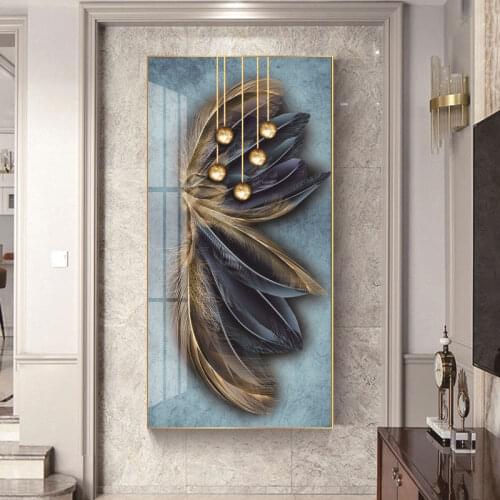 Nordic gold feather hanging poster home decorative canvas painting vertical corridor aisle modern minimalist light luxury mural