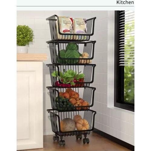 Roll-up Stackable Basket, Wire Container with Lockable Wheels for Fruits and Vegetables