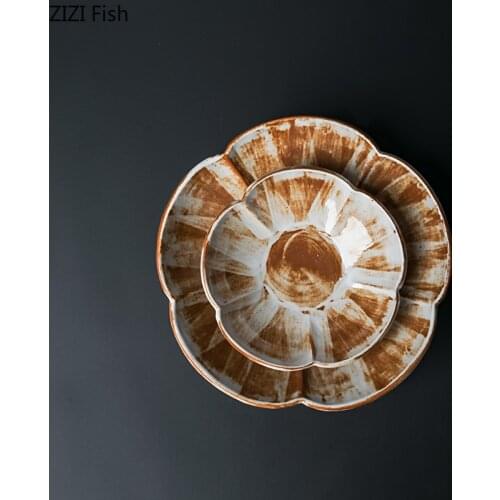 Vintage Tableware Petal Shaped Ceramic Bowl Seasoning Dish Japanese Style Home Restaurant Kitchen Ramen Bowl Serving Bowls