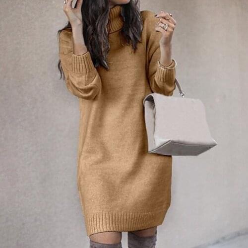 Women Fall Winter Loose Long Tunic Knitted Pullover 2021 Turtleneck Long Sleeve Sweater Dress Casual Solid Knit Sweater Dresses