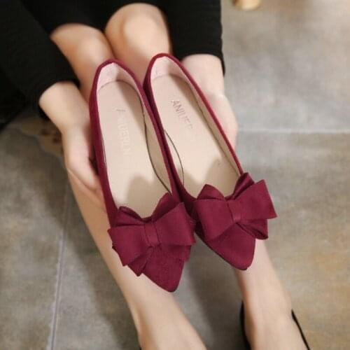 Korean version of shallow mouth flat shoes womens shoes pointed bow set foot large size black work casual shoes