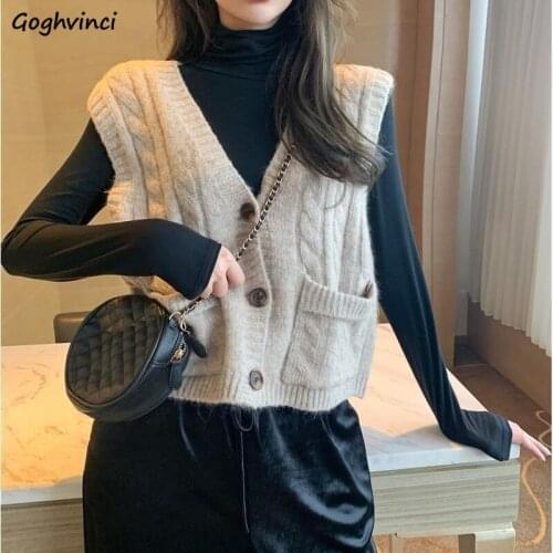 Sweater Vests Women Oversized 3XL Ribbed Knitted Sweaters Chic Button V-neck Classic Elegant Office Ladies Waistcoat Ulzzang New