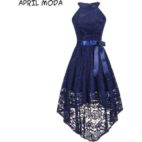 Fashion Elegant Floral Lace Short Party Dress Hollow Out Women High Low Robe Ladies Short Frint Long Back Formal Dresses 2021