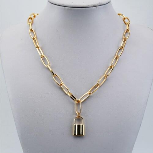 Womens jewelry Gold Color Rock Choker Lock Necklace Chain Lock Punk Jewelry Key Padlock Pendant Necklace For Women Gift