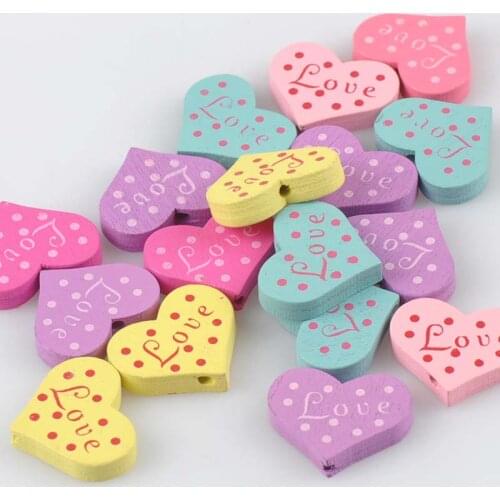 50pcs Mixed Heart Pattern Wooden Spacer Beads For Jewelry making DIY 23x19mm MT2015