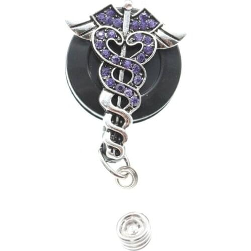 50pcs/lot Sparkly Rhinestone Nurse Medical Doctor Symbol Retractable Badge Reel ID Badge Holder