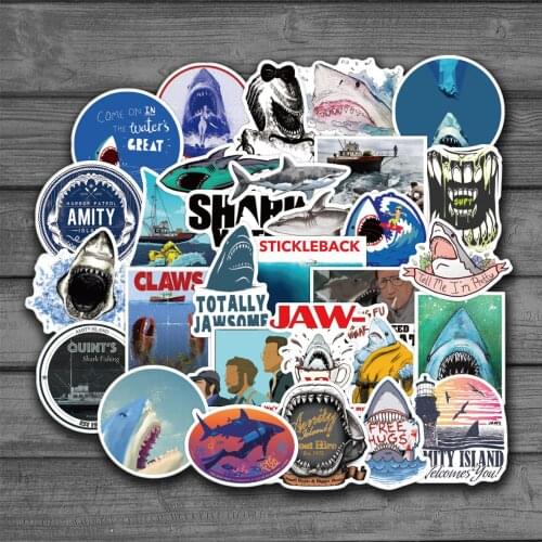 50Pcs JAW Poster Shark Classic Horror Movie Surfing For Car Refrigerator Notebook Guitar DIY Graffiti Sticker