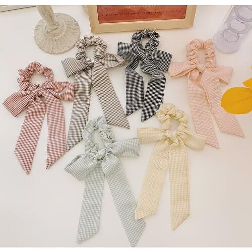 Free shipping Fashion women lattice ribbon bow Hair bands cute hair scrunchies girls hair Tie Accessories Ponytail Holder