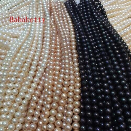 Natural freshwater white pink black 8-9MM near round pearl loose beads 15" AAA