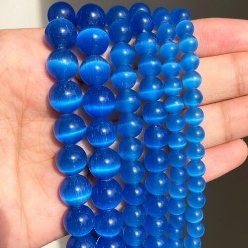 4-10mm Blue Cat Eye Opal Stone Natural Glass Loose Round Spacer Beads for Jewelry Making DIY Bracelet Charms Necklace 15''Inches