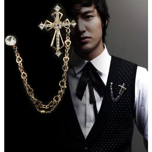 Crown Chain Eagle Wings Brooch Fashion Corsage Cross Dragon Crystal Chain Tassel Badge Pin Collar Accessory