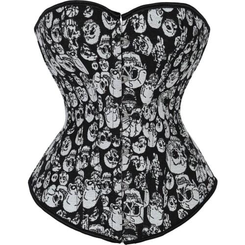 Skull Sexy Lingerie Plus Size Corset Burlesque Costumes Fashion Vintage Sexy Corset Overbust Black 6XL Corset Top