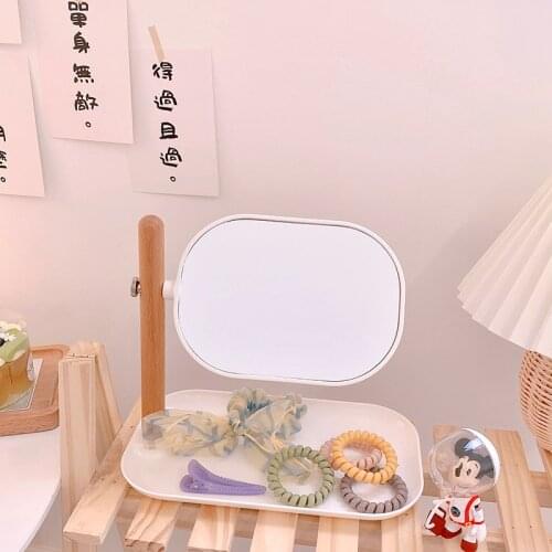New cartoon Wood stand Table Makeup Mirror Cosmetic Desktop Makeup MirrorS Beauty Dressing MirrorS Student Dormitory Book Mirror
