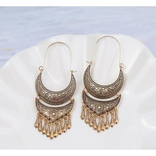 Ethnic Women Big Gold Dangle Earrings Jhumka Indian Earrings Vintage Drop Earring Lantern Tassel Palace Orecchini Donna 2021