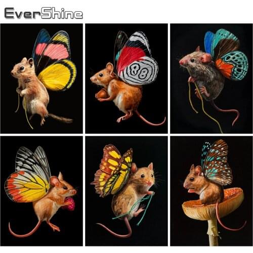 Evershine Diamond Embroidery Mouse Mosaic Art Diamond Painting Animals Cross Stitch Butterfly Rhinestones Pictures Home Decor