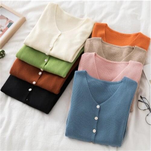 Cardigan V-Neck sweater women streetwear cardigan korean ladies tops white top shirt long sleeve sweaters black Jumpers ZY5409