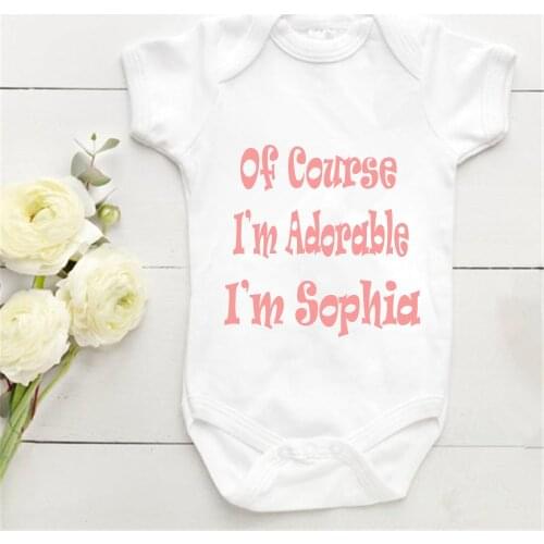 Of Course I'm Adorable Baby Onesie Pink Print Personalized Baby Outfit Newborn Gift Custom Your Design Cotton White Baby Suit