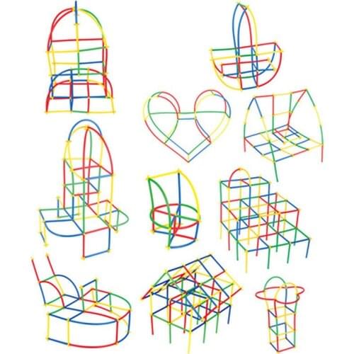 4D Straw Building Blocks Tunnel Shaped Stitching Inserted Construction Assembling Blocks educational toys for Children