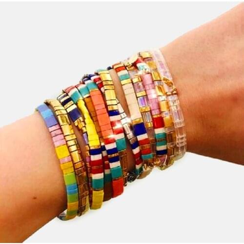 Colorful Women Bohemian Bracelet Enamel Stackable Stretch Bracelets Beach Jewelry Gift