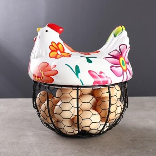 Kitchen Stainless Storage Ceramic Egg Fruit Basket Garlic Potato Debris Basket Ceramic Kitchen Decoration Creative Hen Storage