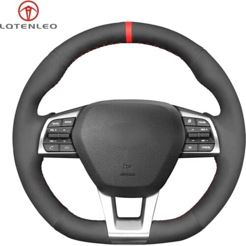 LQTENLEO Black Suede Hand Sew Car Steering Wheel Cover For Hyundai Sonata 9 2015 2016 2017 (3-Spoke)