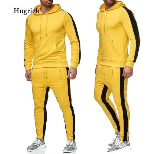 Fashion mens color contrast splicing Sweatshirt two piece suit autumn and winter long sleeve hooded couple suit