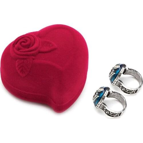 Fashion Double Ring Box Velvet Jewelry Storage Case Rose Flower Heart Shape Gift 40GB