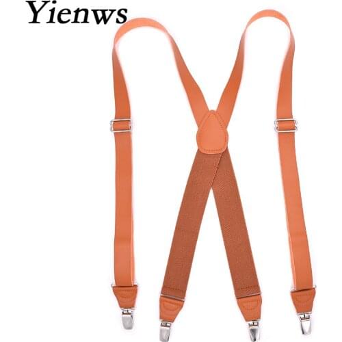 Yienws Suspensorio Man Vintage Button Suspenders for Men PU Leather Suspenders Male Elastic Strap Braces Brown 3.5*125cm YiA035