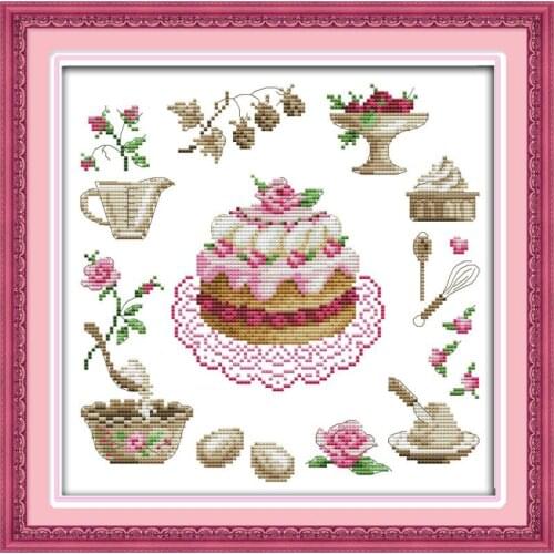 Joy Sunday Birthday Cake Counted Cross Stitch Kits 11&14CT DMC DIY Embroidery Kits Needlework Sets for Home Decor Handmade Gift
