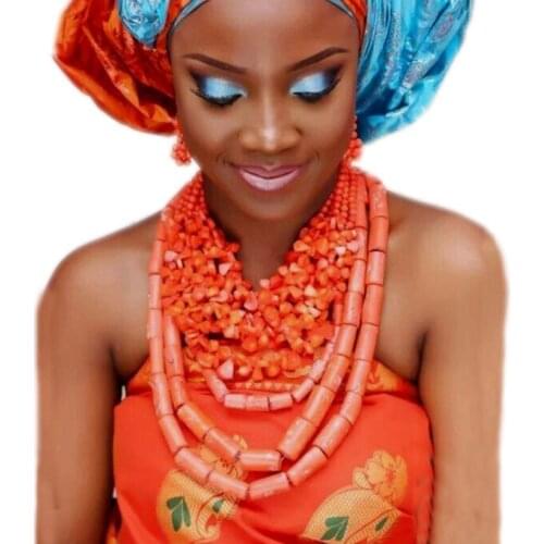 Dudo Water Drop African Beads Real Coral Jewelry Necklace Set With Bracelet and Earrings Luxury Nigerian Wedding Jewellery Set