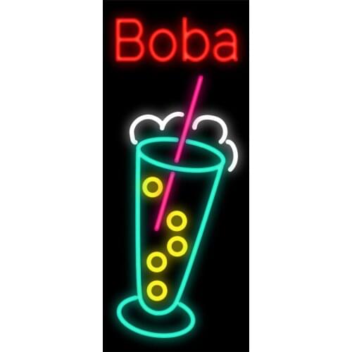 Boba Milk Tea Drinks Custom Handmade Real Glass Tube Bar Shop Store Advertise Party Decoration Display Sign Neon 10"X24"