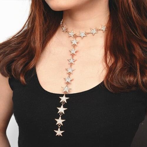 2021 New Fashion Trendy Crystal Stars Pendant Choker Necklace for Women Fashion Neck Collar Long Necklace Accessories