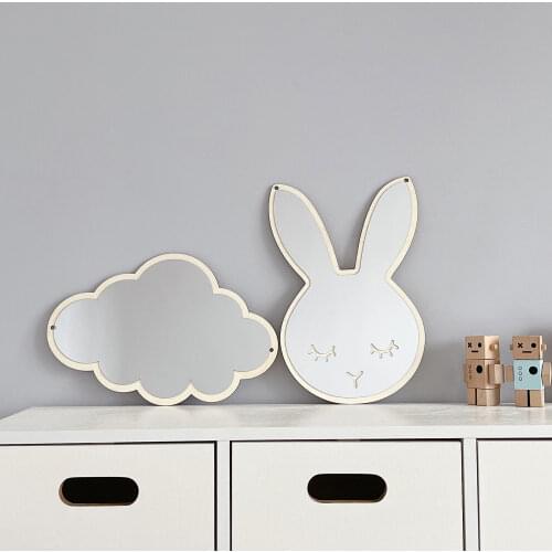 New Nordic Style Wooden Cloud Mirrow Bunny Wall Hanging Decoration Scandinaivan Style Wall Decor Nordic Style Kids Decoration