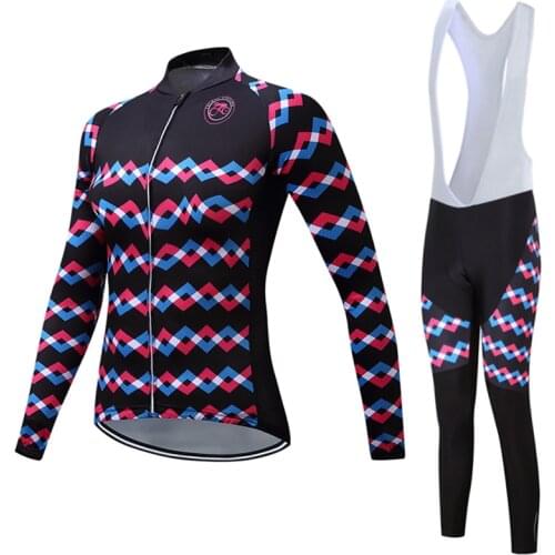 TELEYI Women Girls MTB Bicycle Clothing Long Sleeves Cycling Jersey bib trousers pants Autumn Cycling Clothes Set Bike Ciclismo