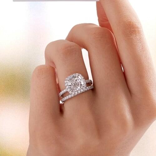 Original 925 Sterling Silver Rings Set For Women Pair Stackable Rings Fine Jewelry Bridal Sets Wedding Engagement Ring Accessory