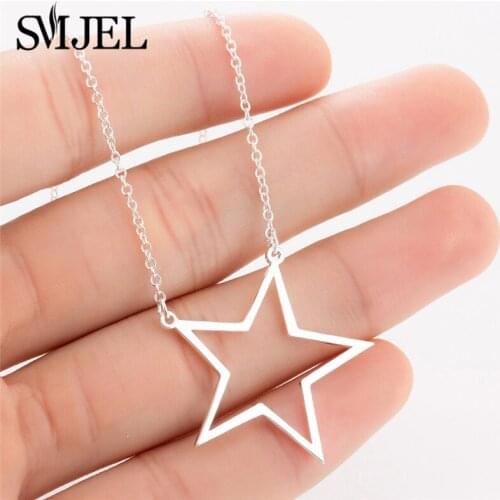SMJEL Hollow Big Star Pendant Necklace Girls Fashion Stainless Steel Jewelry Gold Geometric Necklaces colgantes mujer moda