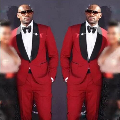Jacket+Bow+Pants)Red Men Suits With Black Bowtie Wedding Groom Tuxedos Men Suits Custom Made Formal Suit For Wedding Bestmen