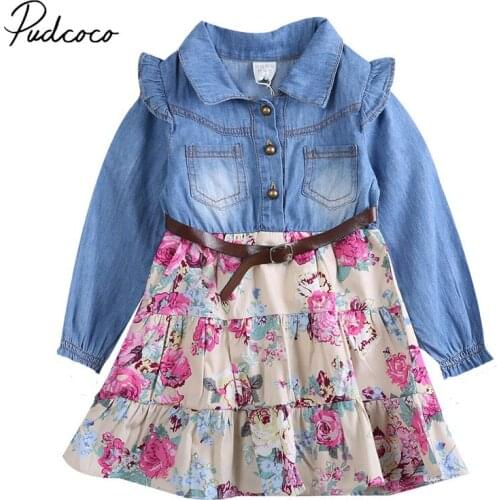 Fashion Pretty Girls Cowboy Dress Cotton Dress Baby Girls Autumn Clothes Kids Girls Dress 2-6 Years