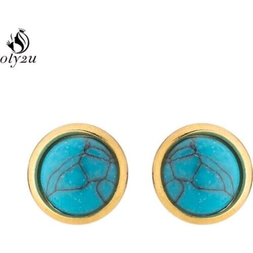 Japan Style Fashion Round Marble Opal Stone Small Stud Earrings for Women Girls Kids Temperament Jewelry Party Brinco 2021