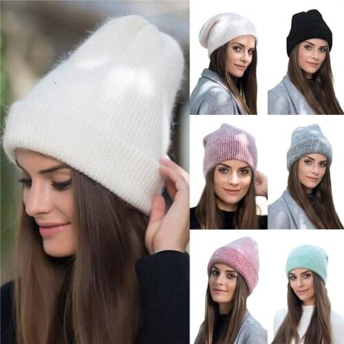 New Simple Rabbit Fur Beanie Hat For Women Winter Skullies Warm Wool Cap Gorros Female Cap