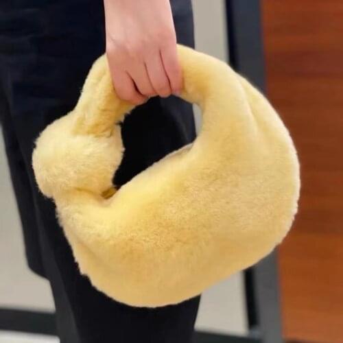 Real Wool Underarm Bag Fashion High Quality Sheep Fur Purses Handbag Luxury Designer Totes Bag 2021 Autumn And Winter New Style