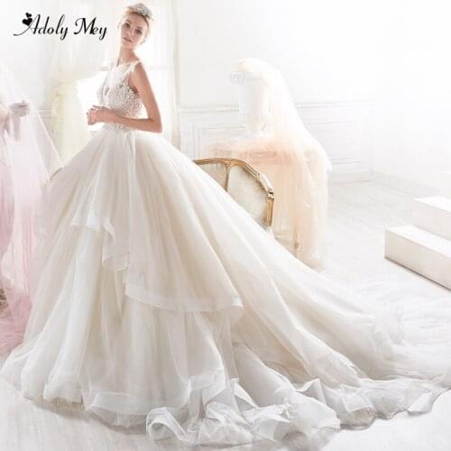 Adoly Mey New Arrival Luxury Beaded Appliques A-Line Wedding Dresses 2020 Charming V-Neck Backless Princess Bride Gown Plus Size