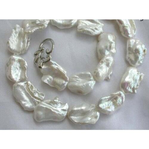Jewelry Pearl Necklace stunning big 20mm baroque white keshi reborn freshwater pearl necklace Free Shipping