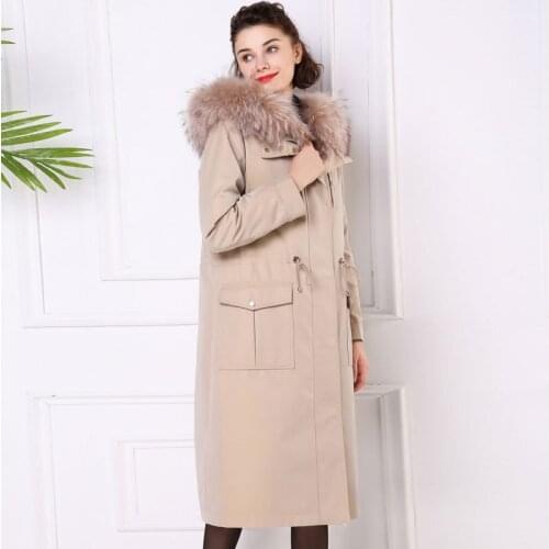 Rabbit Natural Fur Liner Parka Real Fur Coat Winter Jacket Women Raccoon Fur Collar Korean Long Jackets Warm Overcoat MY s