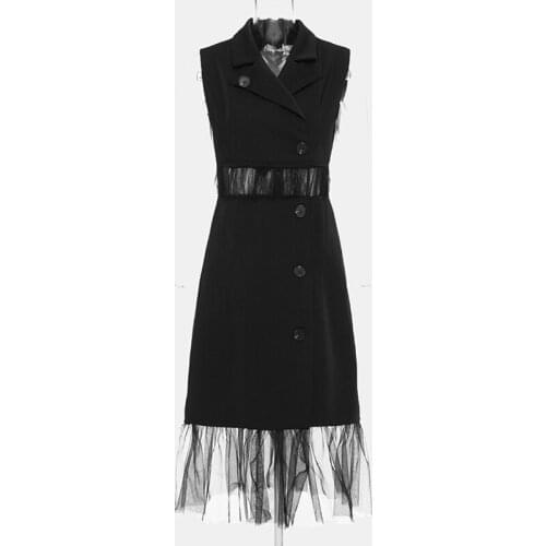 SeeBeautiful Loose Windbreaker Female Perspective Mesh Stitching Lapel Single Breasted Sleeveless Spring 2021 New Fashion L117