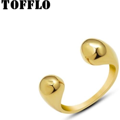 TOFFLO Stainless Steel Jewelry Plain Ring Simple Geometry Index Finger Ring 18 K Golden Opening Ring For Women BSA229