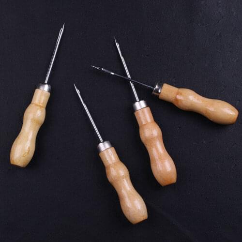 1PC Sewing Awl Wooden Straight Cone Stitcher Diy Handle Leather Craft Shoe Repair Puncher Positioning Drill Sewing Needle Tool E